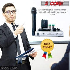 5Core Wireless Microphone VHF Handheld & 1 Collar Mic + Receiver
