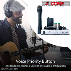 5Core Wireless Microphone VHF Handheld & 1 Collar Mic + Receiver