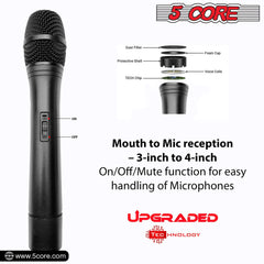 5Core Wireless Microphone VHF Handheld & 1 Collar Mic + Receiver